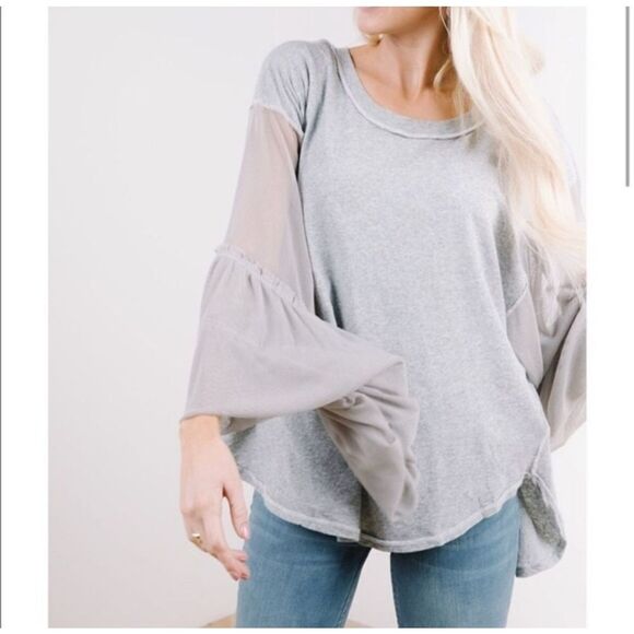 Free People Gray Still Got It Bell Sleeve Top S - Picture 1 of 3